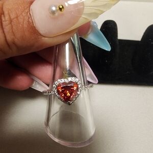 Heart-Shaped Silver 2ct Red Moissanite Ring